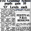 Five Grammar School Pupils gain 10 O'Levels each